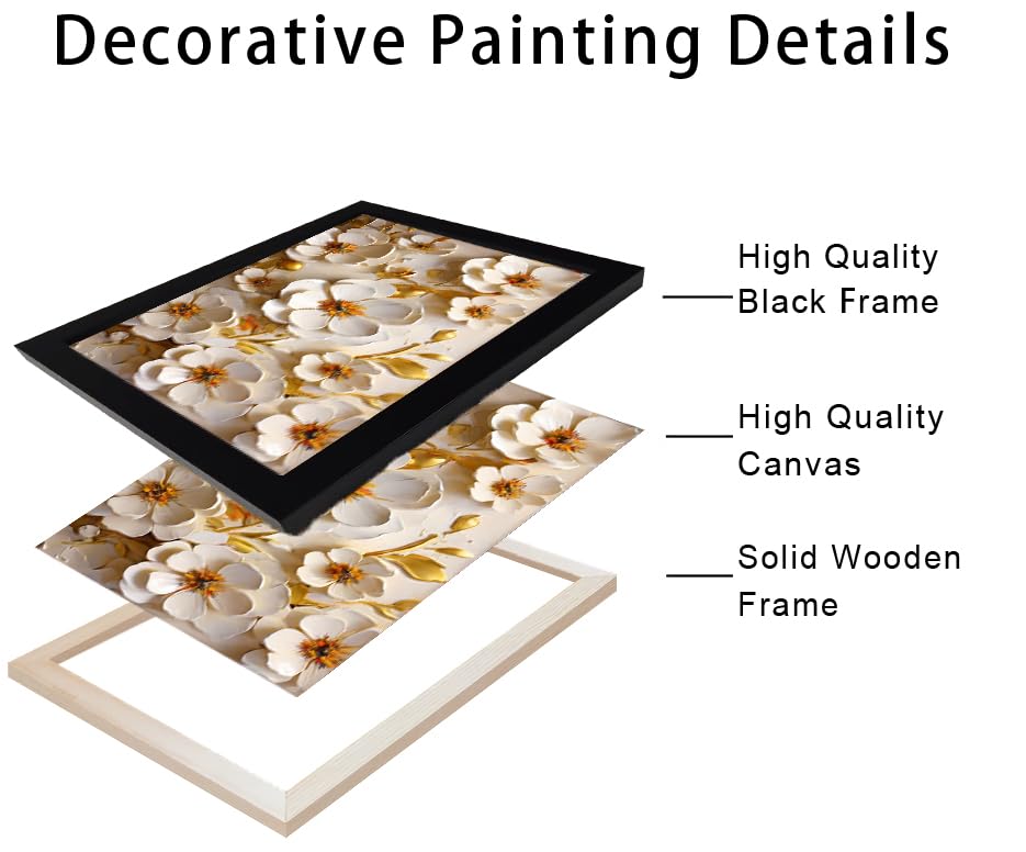 Seekland Art Framed 3D White Floral Oil Painting Minimalist Flower Canvas Print Wall for Bathroom Decor Bedroom Office Decoration