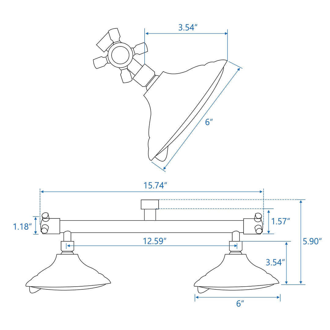 Proox Double Shower Head with Built-in Valve, High Pressure 6 Setting Dual Shower Head Design for Couple on Walk-in Bathroom or Single on Bathtub Bathroom - Brushed Nickel