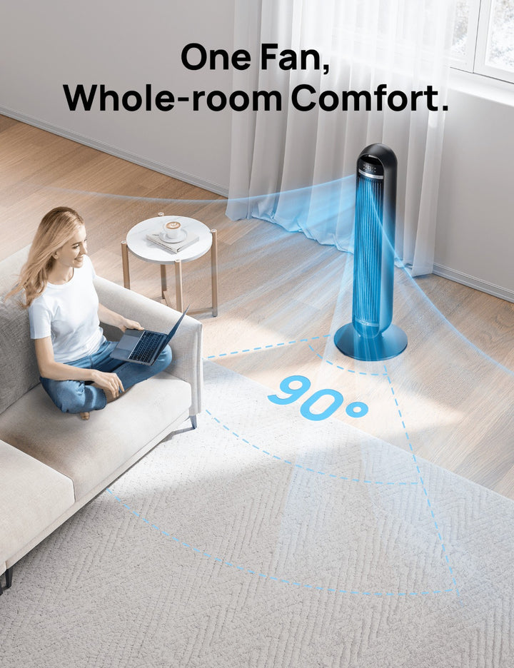 Dreo Tower Fan  27ft/s Velocity Quiet Floor Fan  90Â° Oscillating Fans for Indoors with 8 Speeds  4 Modes  Remote Control  Standing Fans  Bladeless Fa