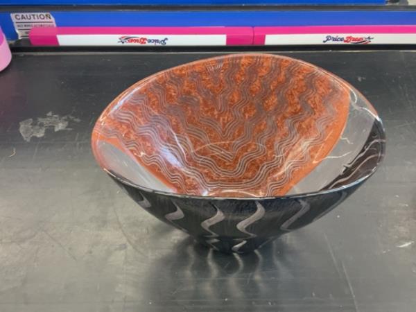 Hand-Blown Glass Bowl - Orange and Black Swirl Pattern Retail $35.00