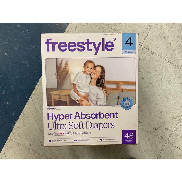 Freestyle Hyper Absorbent Ultra Soft Diapers - Size 4, 22-34 lbs, 48 Count, Skin Shield Protection