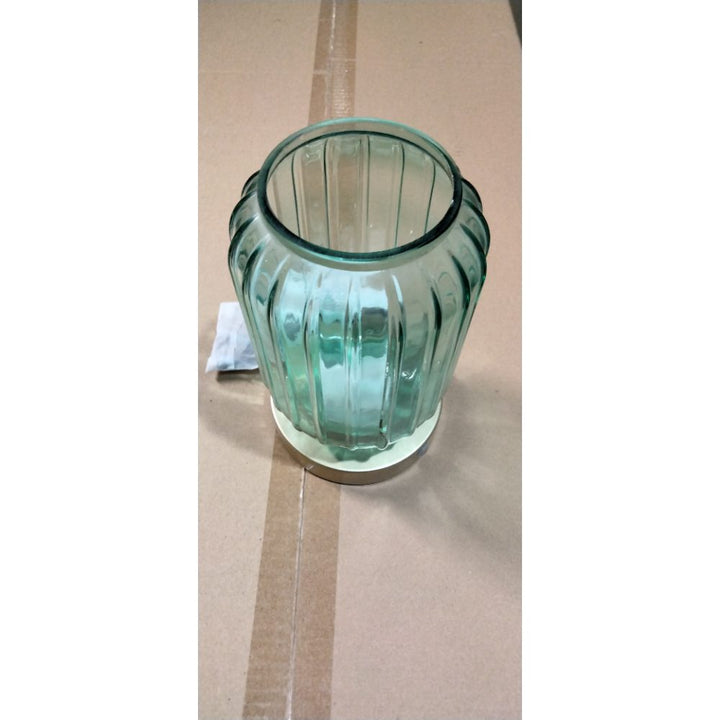 Mainstays by Becky G. & Alejandra 8.5  Rechargeable Green Lily Ribbed Glass Uplight  Gold Metal Base Retail $16.00