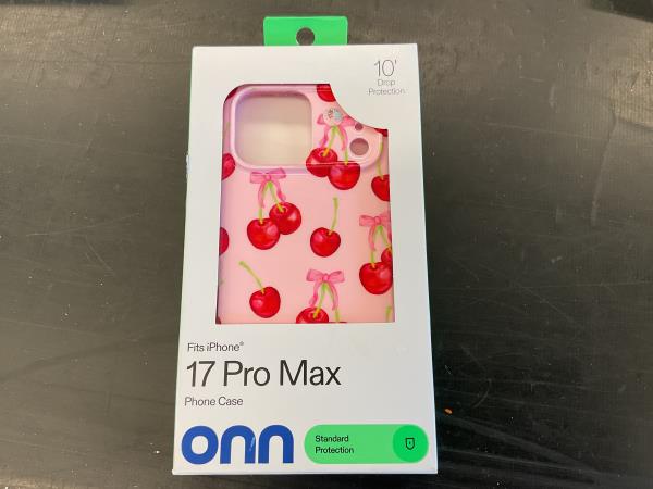 Onn 17 Pro Max Phone Case - 10' Drop Protection, Cherry Pattern Retail $15.00