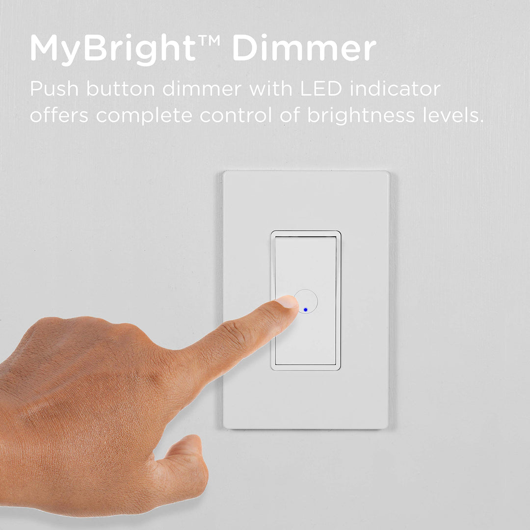 UltraPro, Dimmable LED, CFL & Incandescent Bulbs, Single Pole, On/Off Rocker Switch, Button, White, 49445 MyBright in-Wall Dimmer