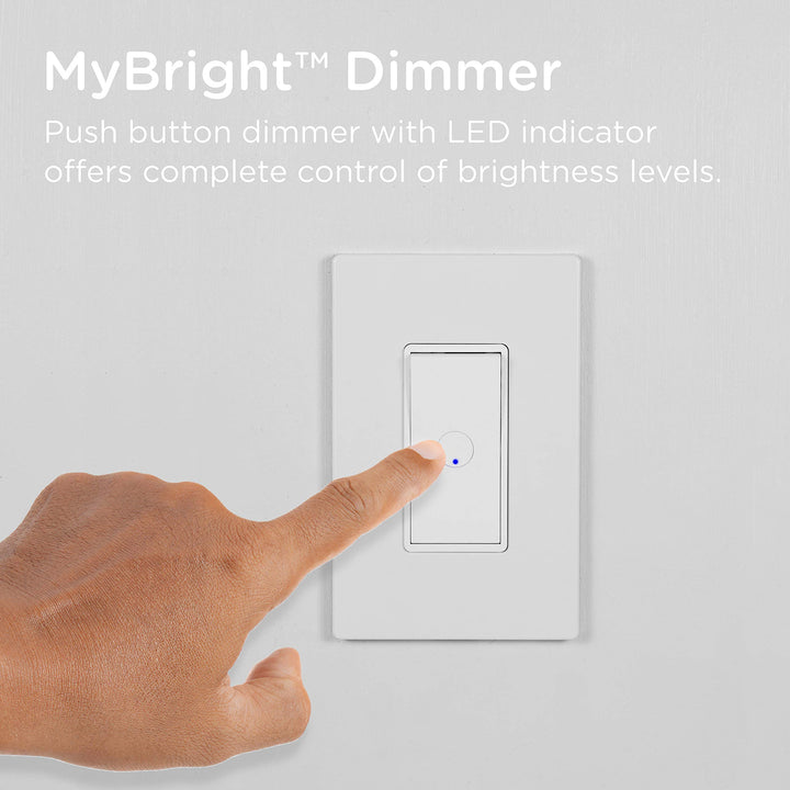 UltraPro, Dimmable LED, CFL & Incandescent Bulbs, Single Pole, On/Off Rocker Switch, Button, White, 49445 MyBright in-Wall Dimmer