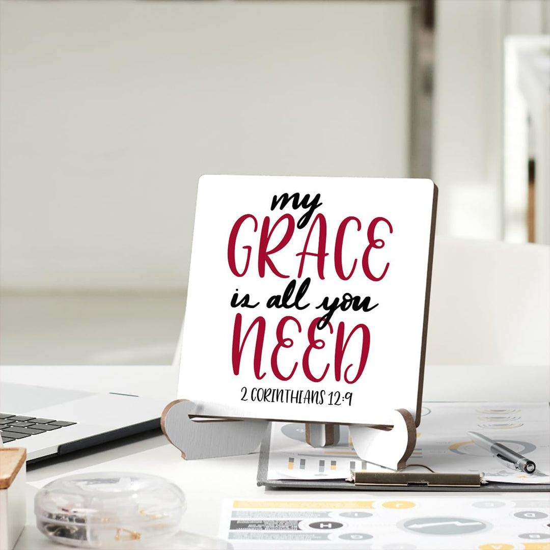 Bible Verse Table Desk Decor Inspirational Rustic Christian Wood Sign Plaque with Wooden Stand, Motivational Religious Positive Vintage Decor for Tabletop Desktop Shelf Shelves Countertop Laundry Room