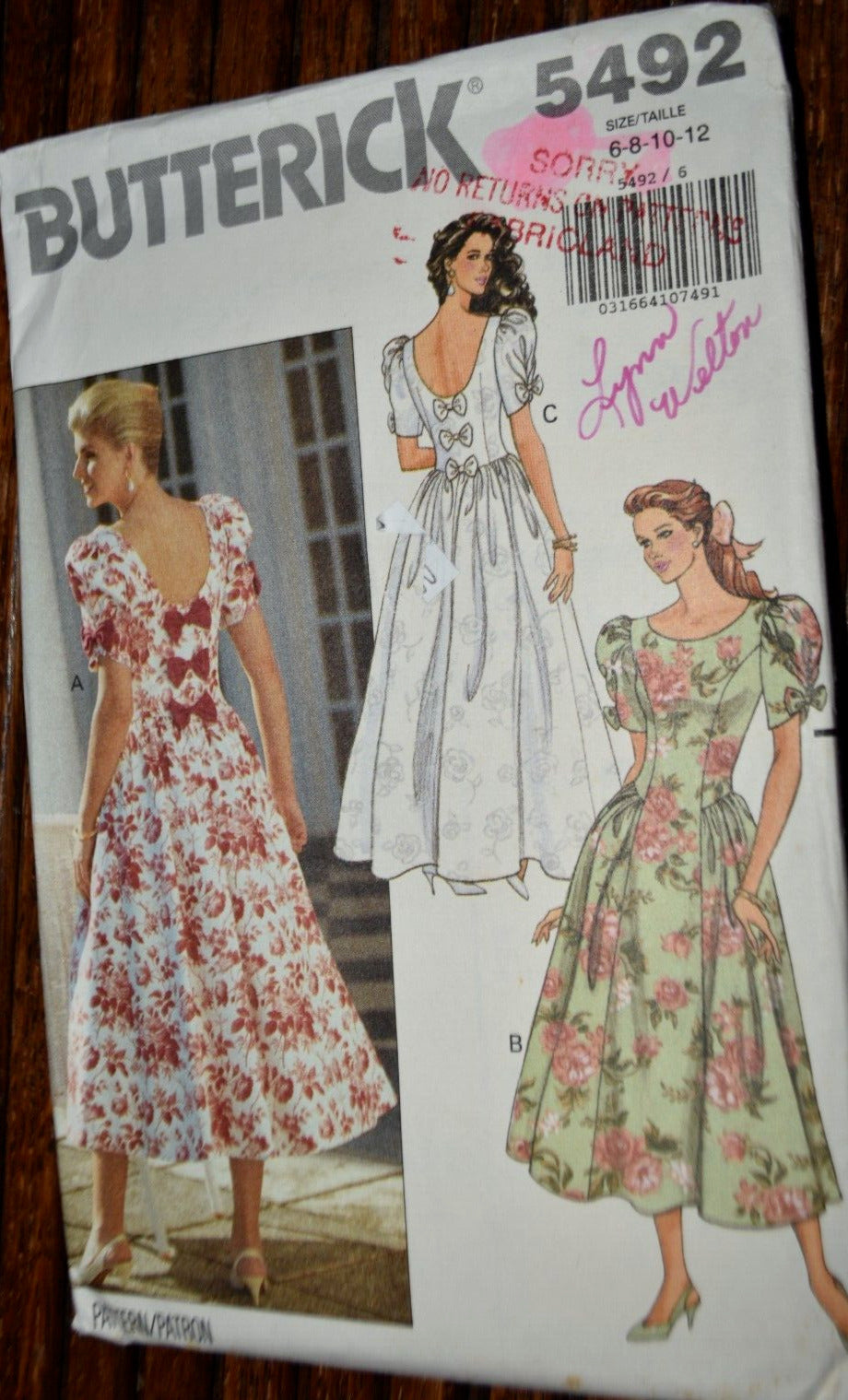 Butterick Pattern 5492 Misses Dress Size 6- 8-10-12 Uncut