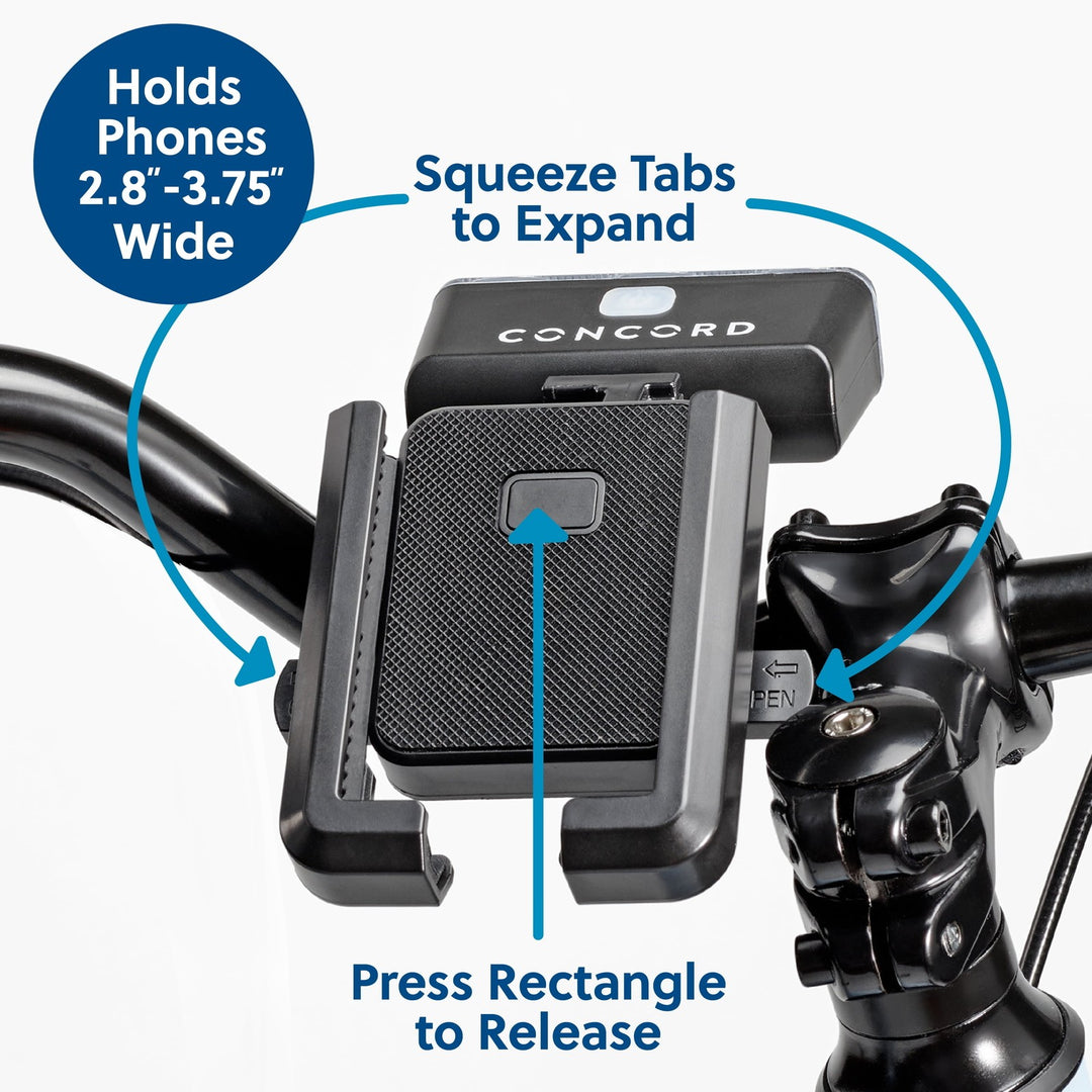 Concord Rechargeable Bike Phone Holder with Front Light  200 Lumens  Backup Battery