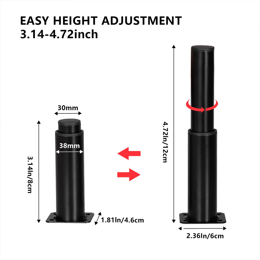 3.14~4.72 Inch Adjustable Height Meatal Furniture Legs, Adjustable Furniture Feet Replacement Support for Sofa/Couch/Cabinet/Dresser/Bed/Chair (Set of 4)