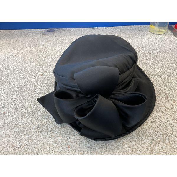 Elegant Black Wide-Brimmed Hat with Large Bow Accent Retail $75.00