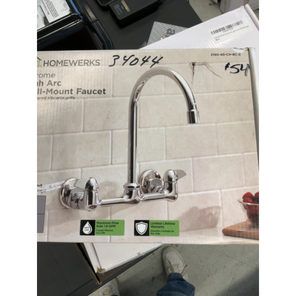 Homewerks 3190-40-CH-BC-Z Two Handle High-Arc Wallmount Kitchen Faucet