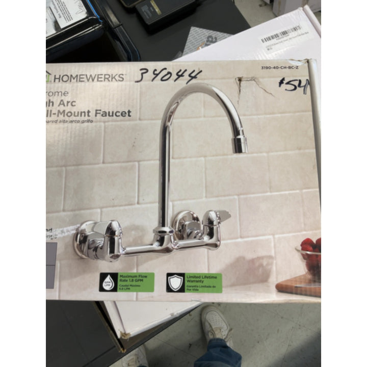 Homewerks 3190-40-CH-BC-Z Two Handle High-Arc Wallmount Kitchen Faucet