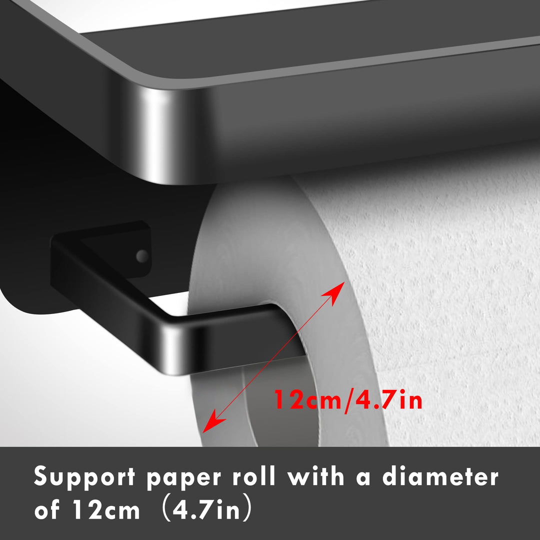 2PCS Toilet Paper Holder with Shelf, Matte Black Toilet Paper Holder, Toilet PaperHolder Wall Mount, Bathroom Adhesive Toilet Paper Holder SUS 304 Stainless Steel Modern Paper Towel Holder.