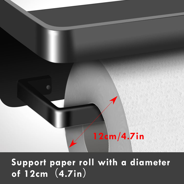2PCS Toilet Paper Holder with Shelf, Matte Black Toilet Paper Holder, Toilet PaperHolder Wall Mount, Bathroom Adhesive Toilet Paper Holder SUS 304 Stainless Steel Modern Paper Towel Holder.