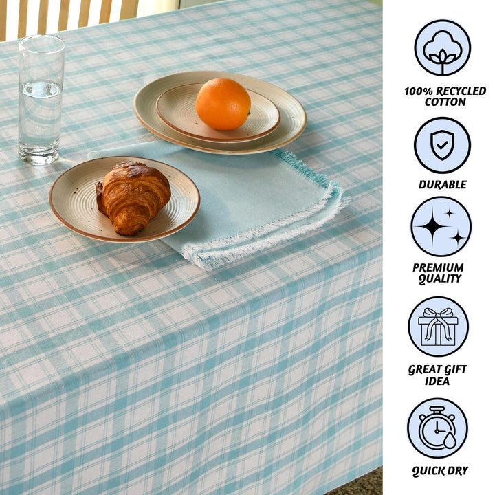 Folkulture Table Cloth 60" x 72", 100% Cotton Rectangular Tablecloth for Home Decor, Blue Farmhouse Tablecloth or Modern Outdoor Table Cover for Kitchen Decor (Aqua Plaid)