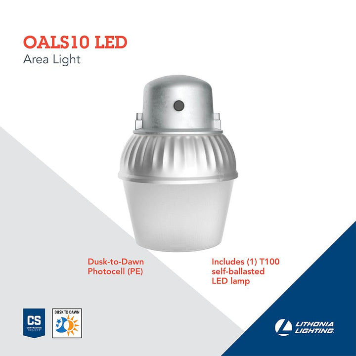 Lithonia Lighting LED Outdoor Flood Light Fixture, Exterior Dusk to Dawn Security Light with Photocell Sensor, Pole or Wall Mount, 3500 Lumens, 5000K Daylight, Gray (OALS10)