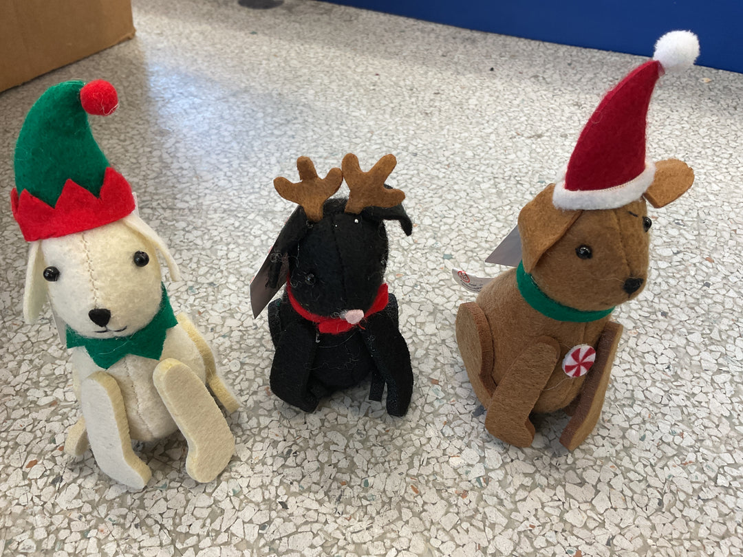 Christmas Dog Plush variety of brown, black, cream 4 for $1