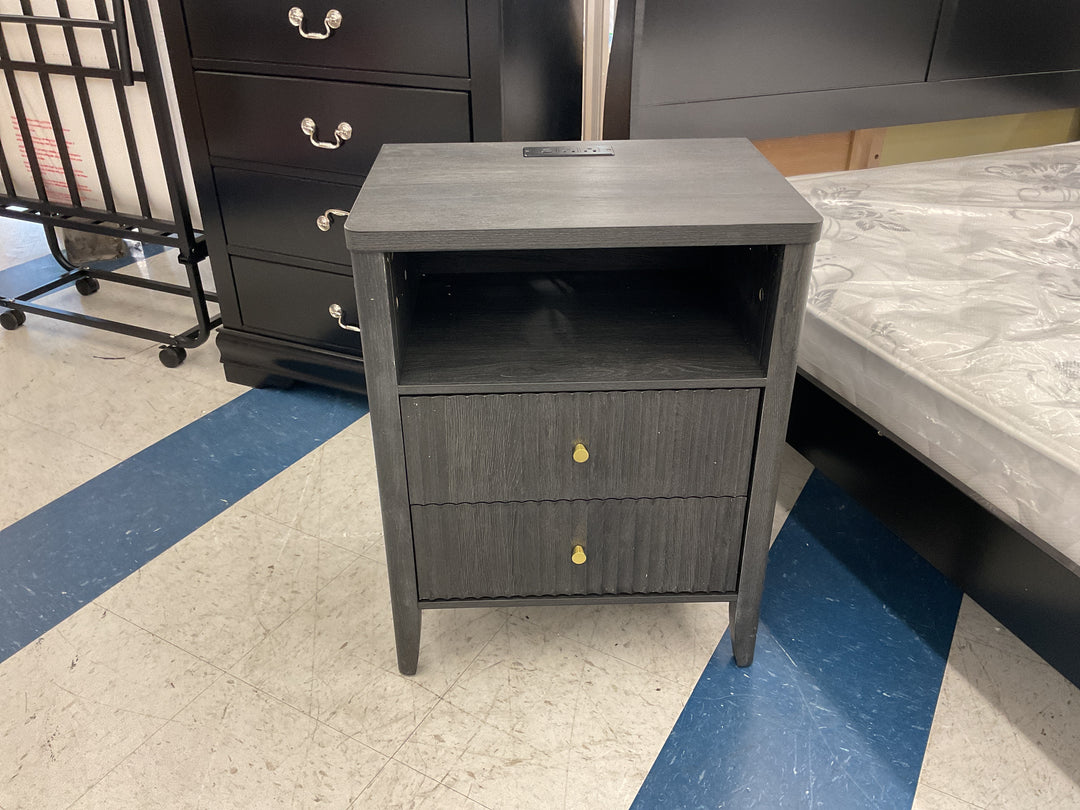 Night stands with charging station wood fluted with 2 drawers set