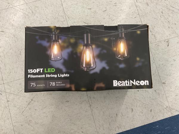 Beatineon Outdoor String Lights 150 Ft  LED Patio Lights with 77 (75+3 Spare ST38 Shatterproof Bulbs)  IP 65 Waterproof  Outside Hanging Light for Caf Retail $53.99