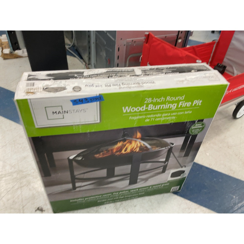Mainstays 28-Inch Round Wood-Burning Fire Pit, Includes Protective Cover