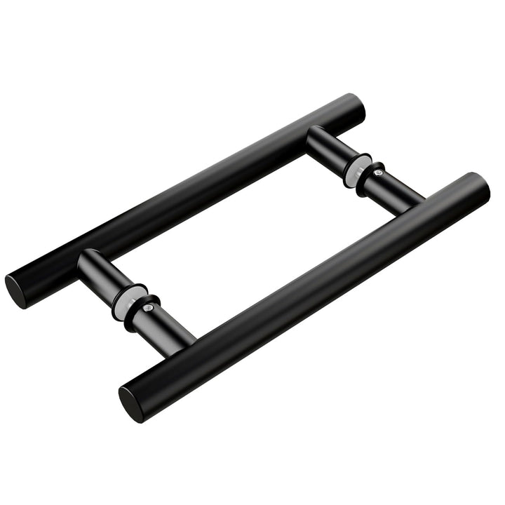 12" Round Black Push Pull Door Handle,Double Sided H Shape Sliding Door Handle,Matte Black,Stainless Steel,Fit for Glass Door Wooden Door 2 Pack