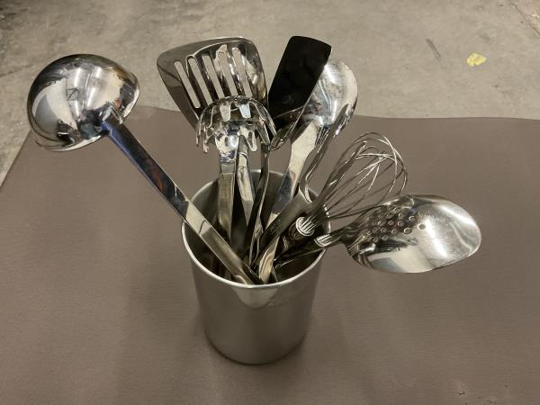 Stainless Steel Kitchen Utensil Set - Ladle, Spatula, Whisk, Pasta Server, Slotted Spoon Retail $45.00