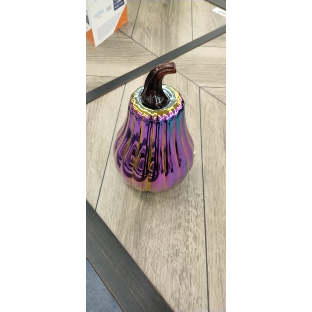 Set of 6 Dark Iridescent Glass Pumpkins & Gourds 5" Tall Decorative Accents