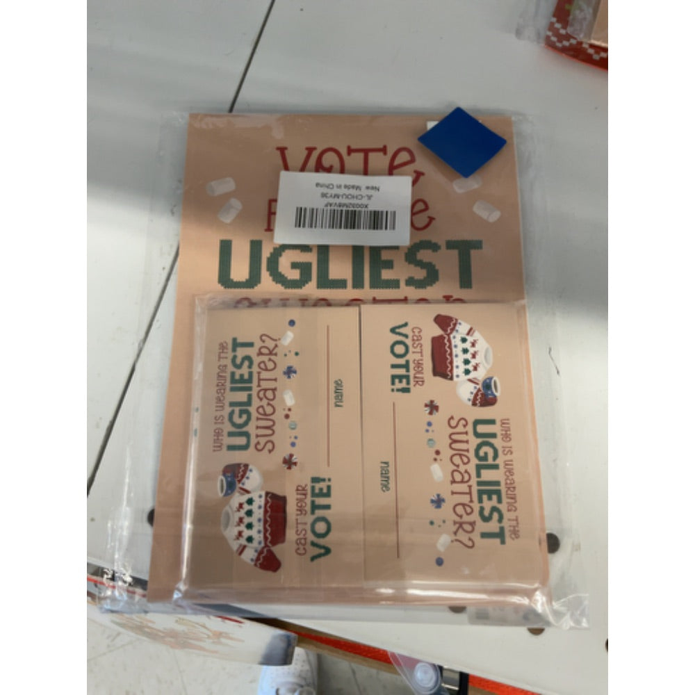Ugly Christmas sweater voting suit, Ugly Sweater Party Christmas Party, Tacky Christmas Party-1 Sign,1Awards and 50 Guessing Cards(36C)