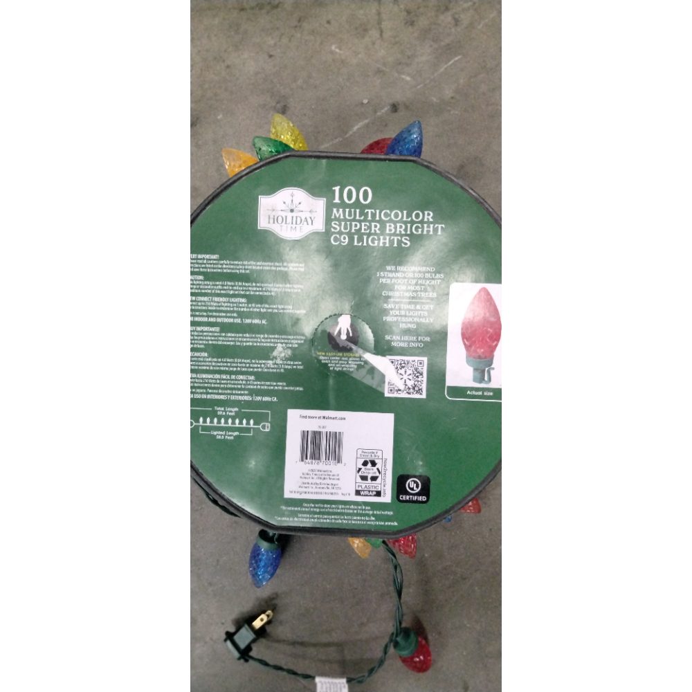 Holiday Time 100 Multicolor Super Bright C9 Lights - LED, 58.5 ft Lighted Length Retail $20.00