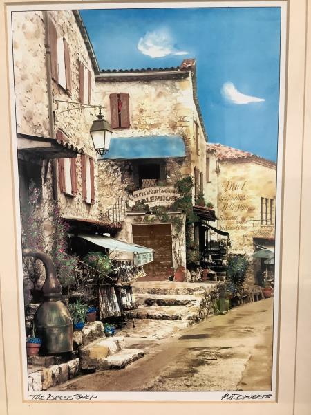 ALBE PORTE "The Dress Shop" Watercolor Painting - Framed French Village Scene Retail $150.00