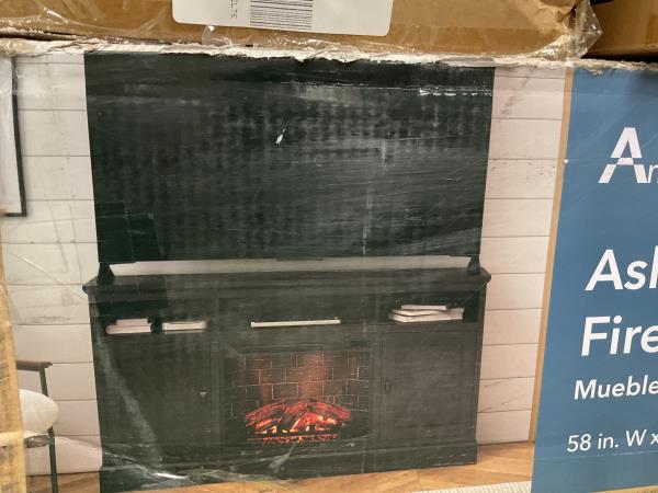 Ameriwood Home Ashton Lane Electric Fireplace TV Stand for TVs up to 65   Black Oak Retail $198.00