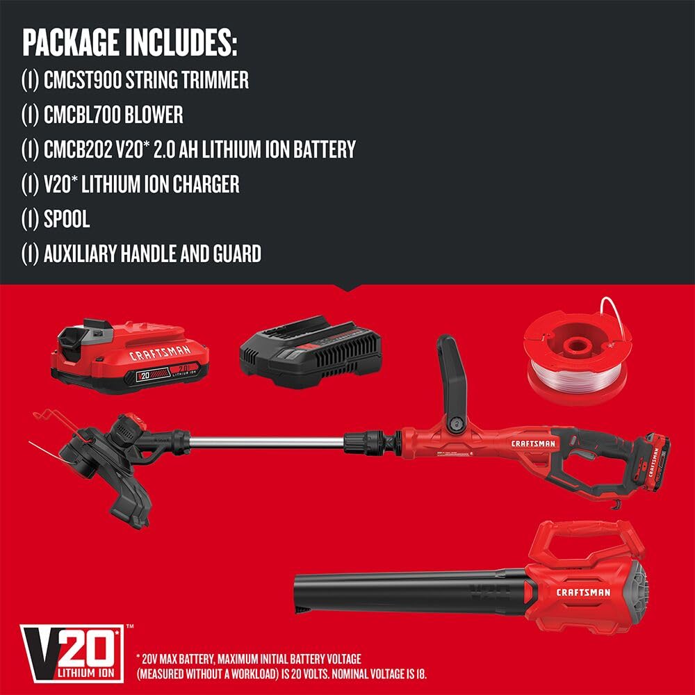 CRAFTSMAN V20 WEEDWACKER String Trimmer & Blower Combo Kit (2.0Ah) (CMCK197D1)