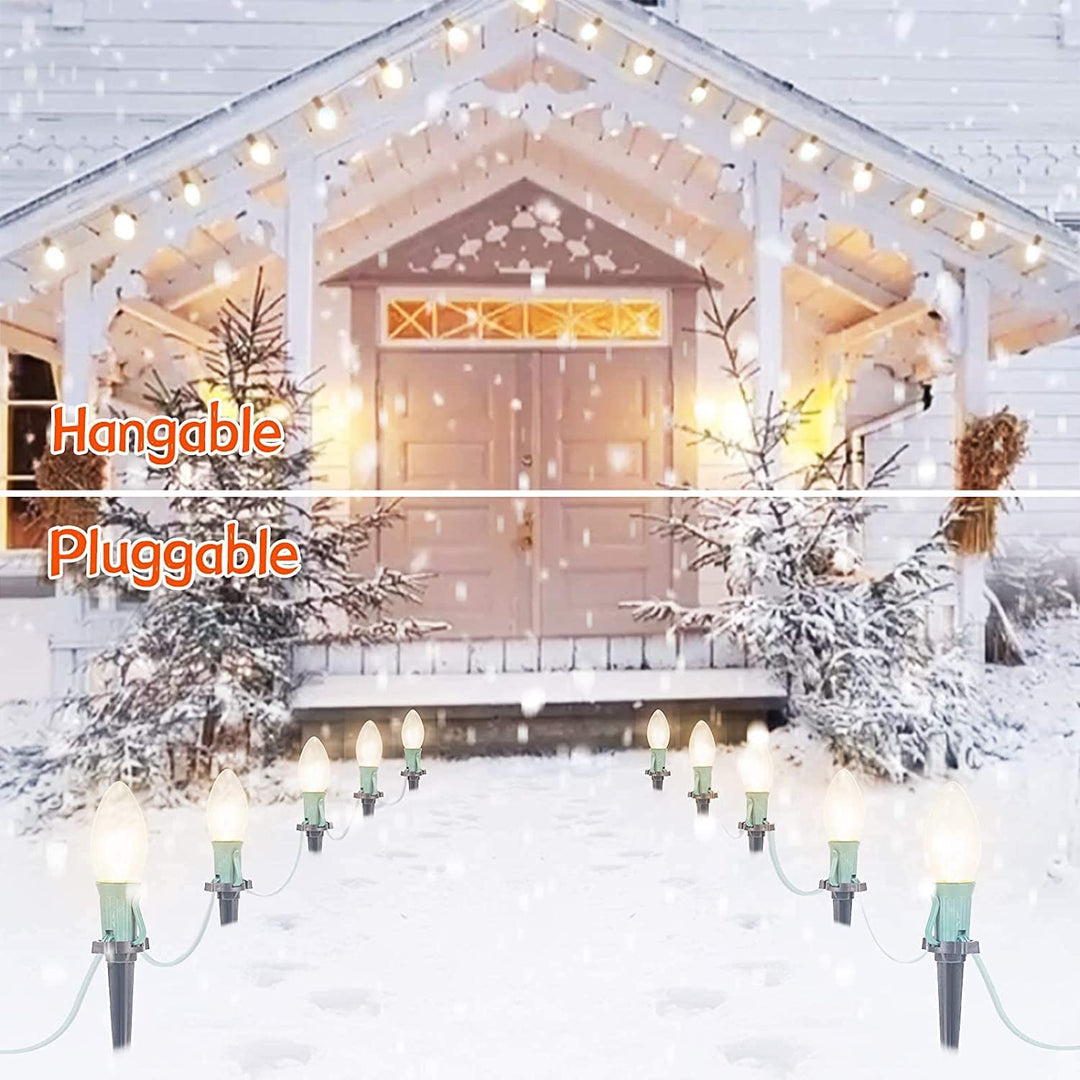 C9 Christmas Lights Outdoor, 25.7 Ft 20 Bulbs Christmas Pathway Lights, Waterproof Walkway Lights for Outside Driveway Sidewalk Outdoor Christmas Decorations Yard, Clear