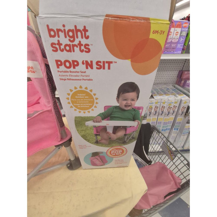 Bright Starts Pop 'N Sit Portable Booster Seat - Lightweight, Indoor/Outdoor, Pink