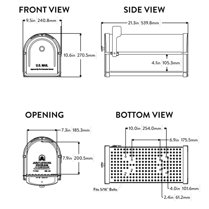 Architectural Mailboxes Bellevue Galvanized Steel Post Mount Mailbox, Compatibility Code G, 5591RZ-10, Rubbed Bronze, Large Capacity
