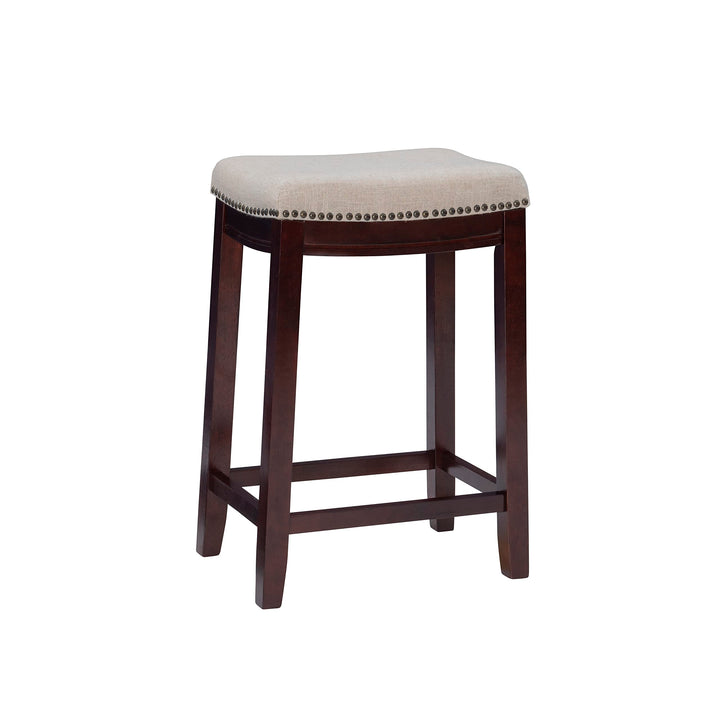 Linon Linen Backless Claridge Stool, Counter Height, Beige & Dark Walnut