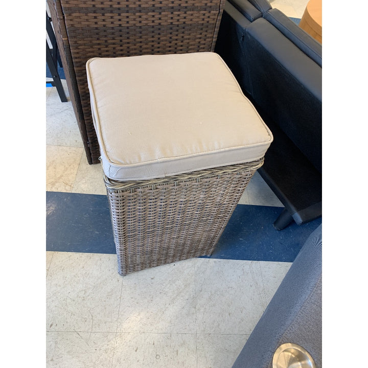 Wicker Stool - Padded Seat, Woven Frame, Neutral Color