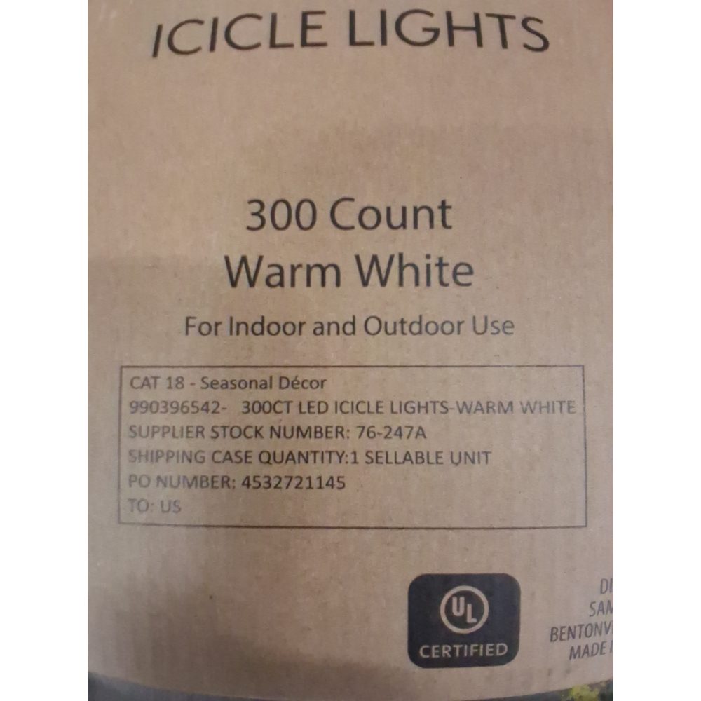 Member's Mark LED Icicle Lights - 300 Count, Warm White, Indoor/Outdoor Retail $30.00