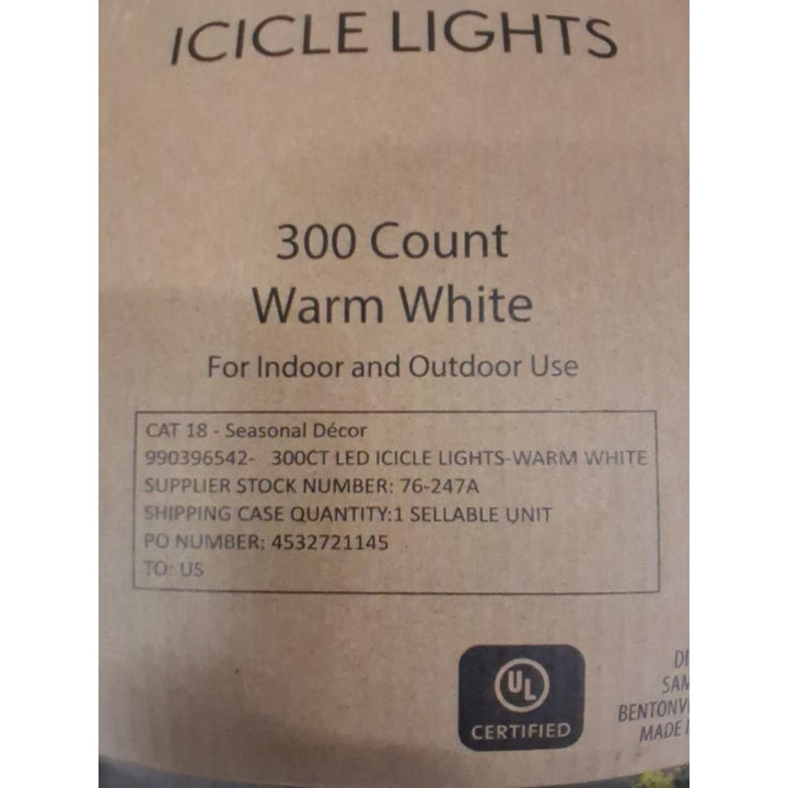 Member's Mark LED Icicle Lights - 300 Count, Warm White, Indoor/Outdoor Retail $30.00