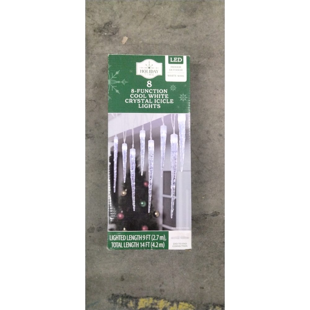 Holiday Time 8-Function Cool White Crystal Icicle Lights Retail $20.00