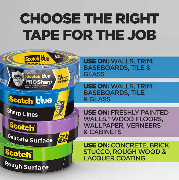 ScotchBlue PROSharp Painter's Tape 2 Inch Wide (1.88 in x 60 yd) 1 Roll Blue Tape Protects Surfaces and Removes Easily, Edge-Lock Tape for Indoor and Outdoor Use (2093+-48EC)