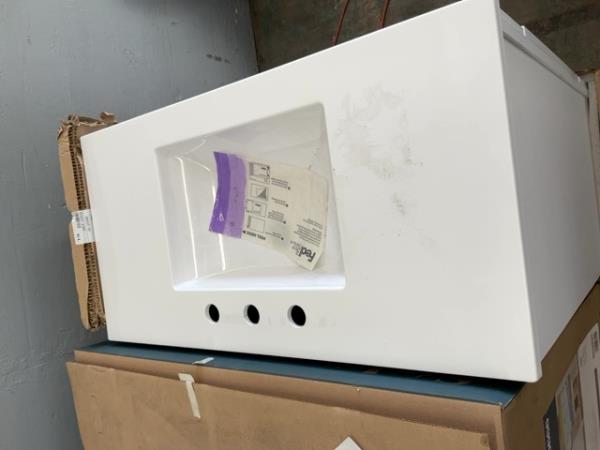 Bathroom Vanity, White Cabinet, Integrated Sink Retail $350.00