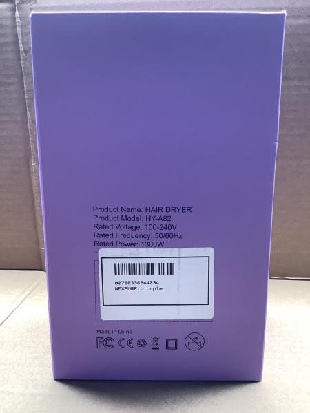 NEXPORE HY-A82 Hair Dryer - 1300W, 100-240V, 50/60Hz - Purple Retail $39.99