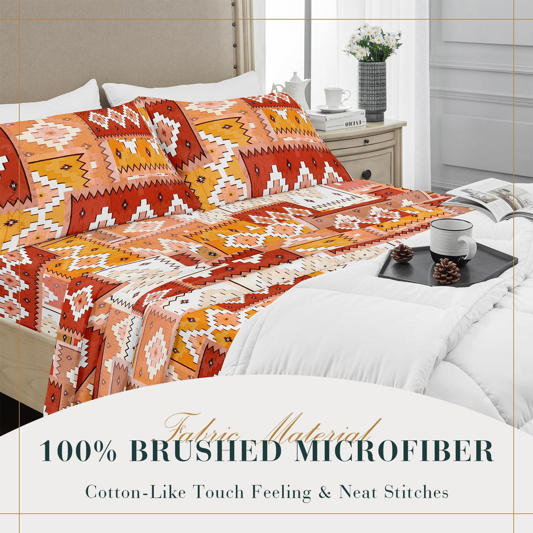 YIYEA Queen Sheets - Geometric - Luxury Double Brushed Microfiber Sheet Set- Lightweight Breathable Cooling Bed Sheets - 16" Deep Pocket, Shrinkage, and Fade Resistant - 4 PC