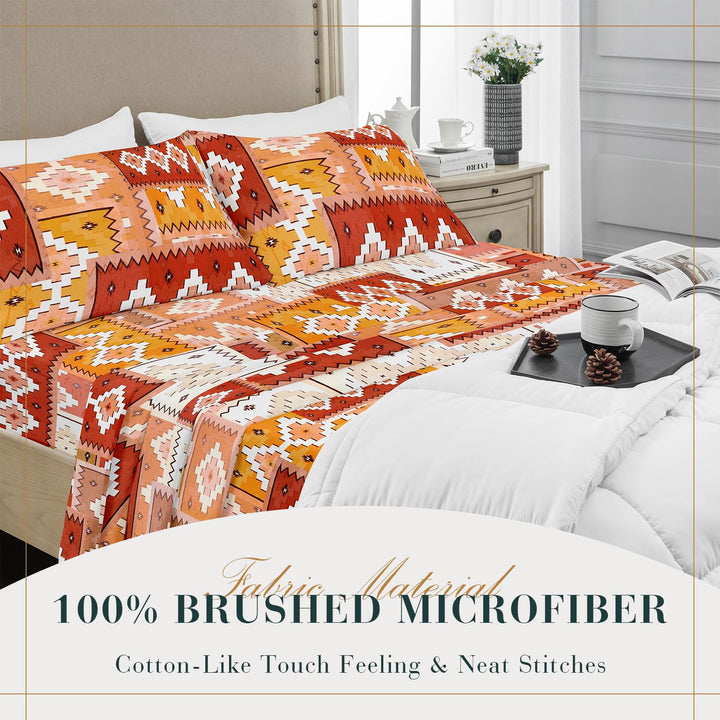 YIYEA Queen Sheets - Geometric - Luxury Double Brushed Microfiber Sheet Set- Lightweight Breathable Cooling Bed Sheets - 16" Deep Pocket, Shrinkage, and Fade Resistant - 4 PC