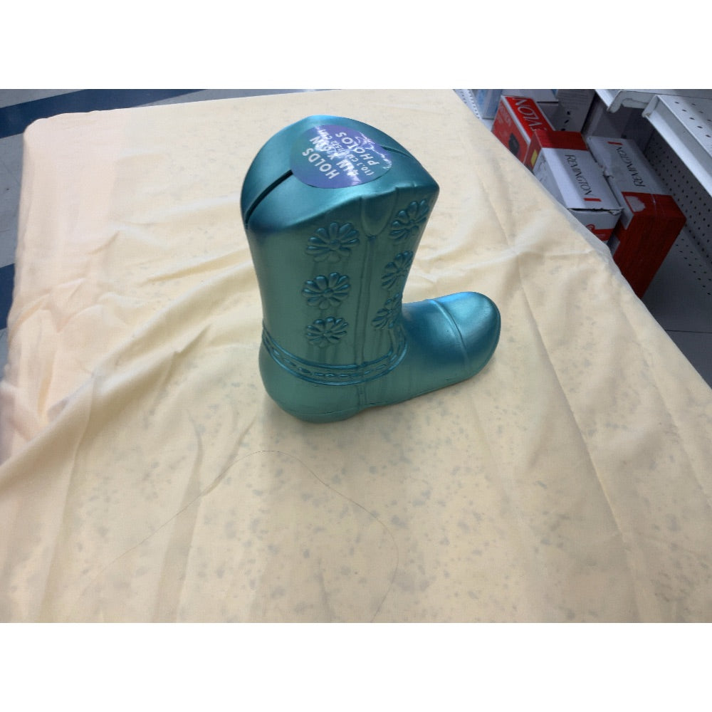 eBay Boot Shaped Piggy Bank, Holds Photos, Blue