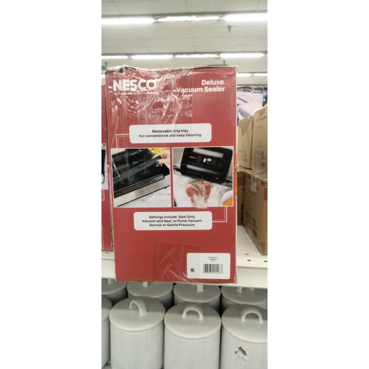 Nesco Deluxe Food VS-12 Vacuum Sealer, 130 Watts, Kit Bags & Viewing Lid, Compact, Silver