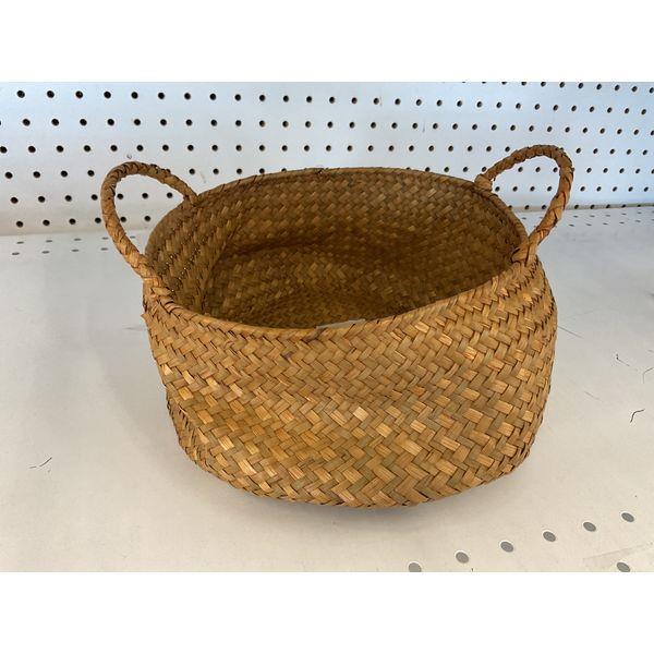 Woven Basket - Natural Material, Round Shape, Braided Handles Retail $9.59