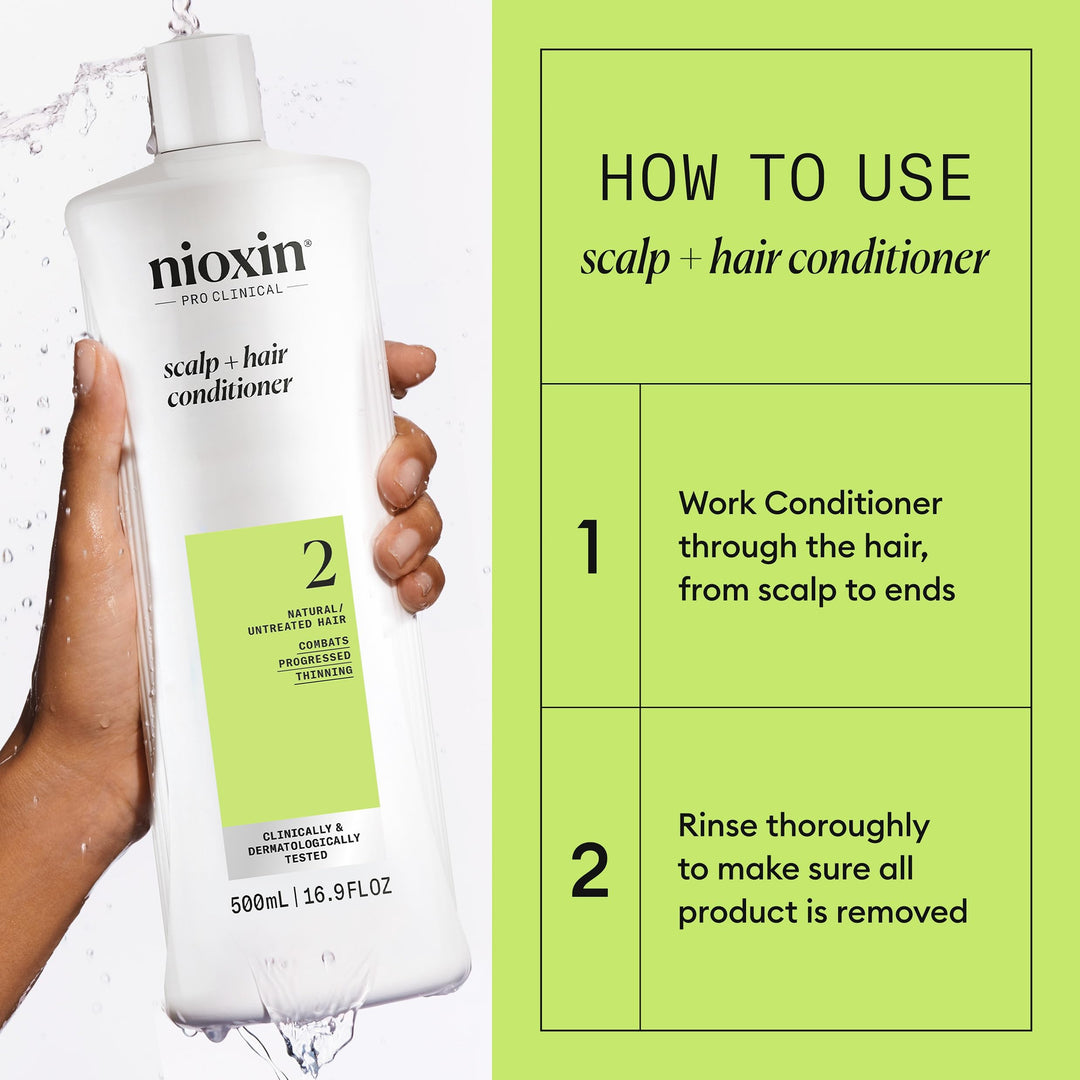 Nioxin Scalp + Hair Thickening System 2 Conditioner | For Natural or Untreated Hair with Progressed Thinning | With Niacinamide and Biotin | 16.9 Fl oz.