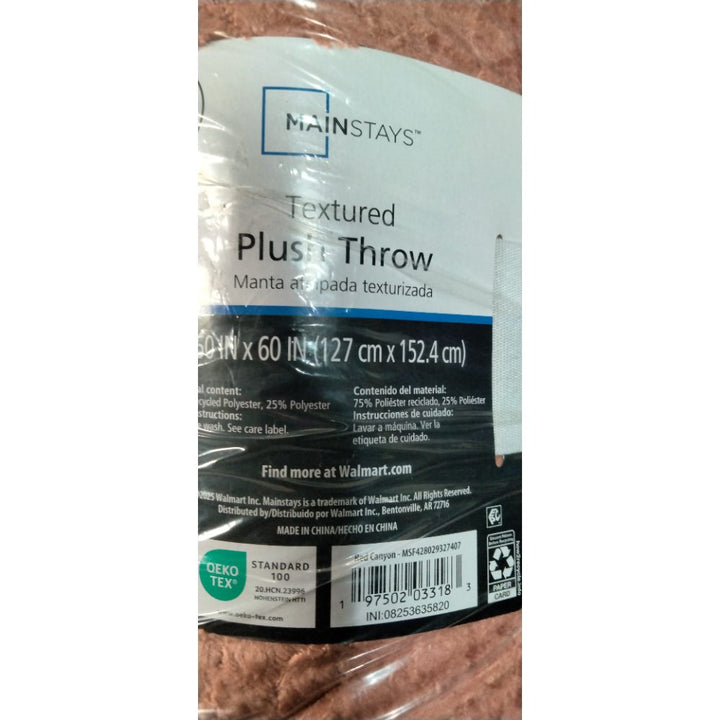 Mainstays Textured Plush Throw, 50 x 60 in, Canyon Retail $20.00